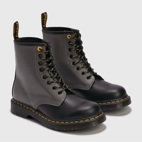 Dr. Martens Shoes - Dr. Martens 1460 Bicolor Black/Grey Leather Lace Up Moto Combat Boots size 7